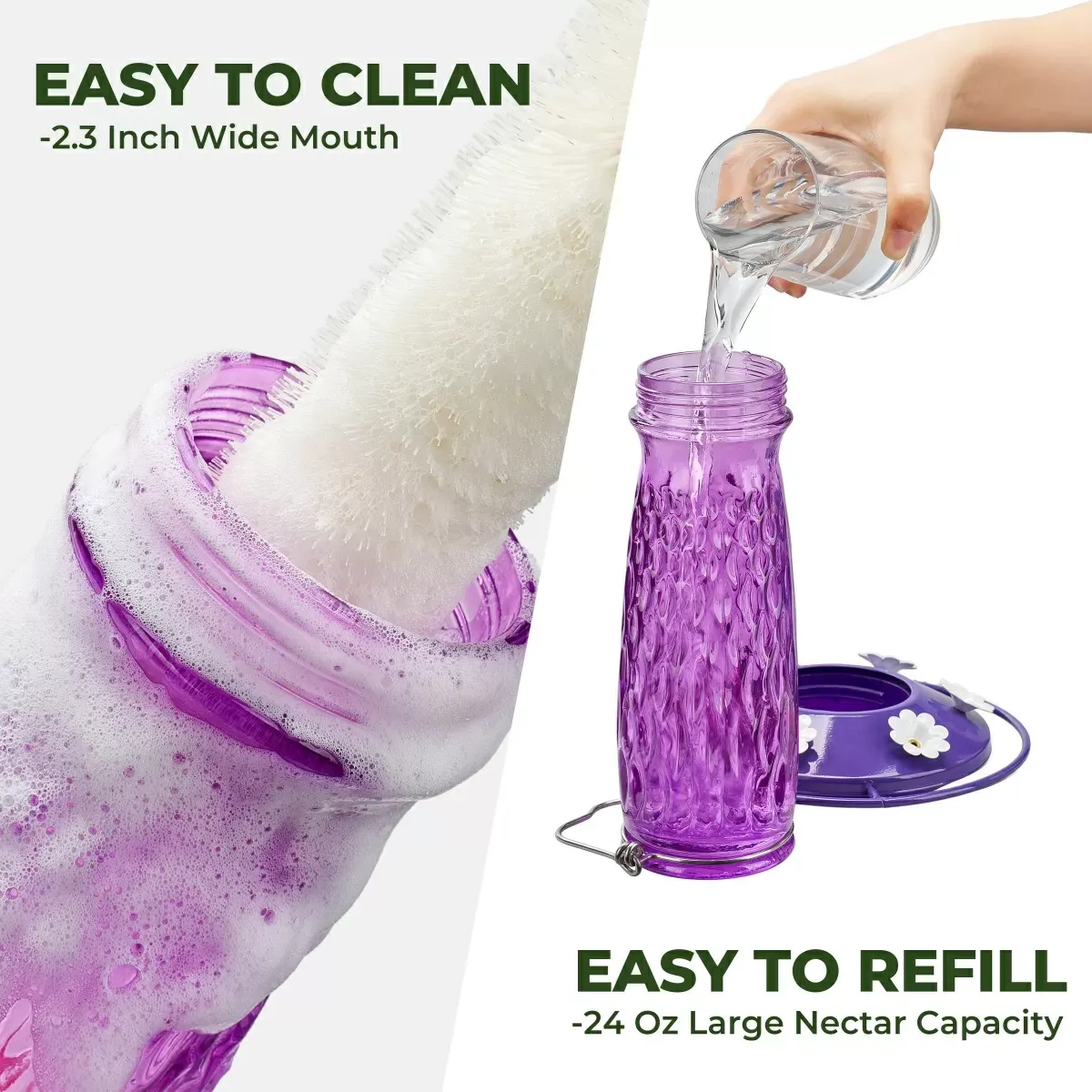 Purple Kingsyard 24oz Glass Hummingbird Feeder with Ant Moat 5