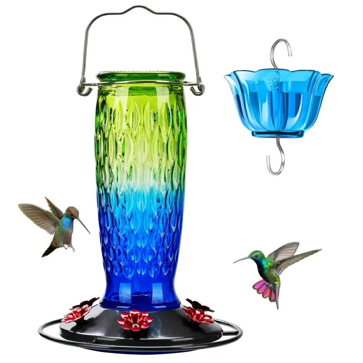 Green & Blue Kingsyard 24oz Glass Hummingbird Feeder with Ant Moat 2