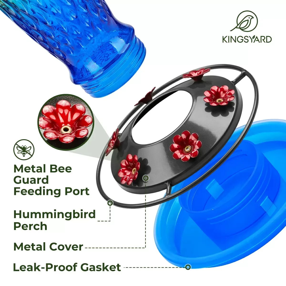 Green & Blue Kingsyard 24oz Glass Hummingbird Feeder with Ant Moat 4