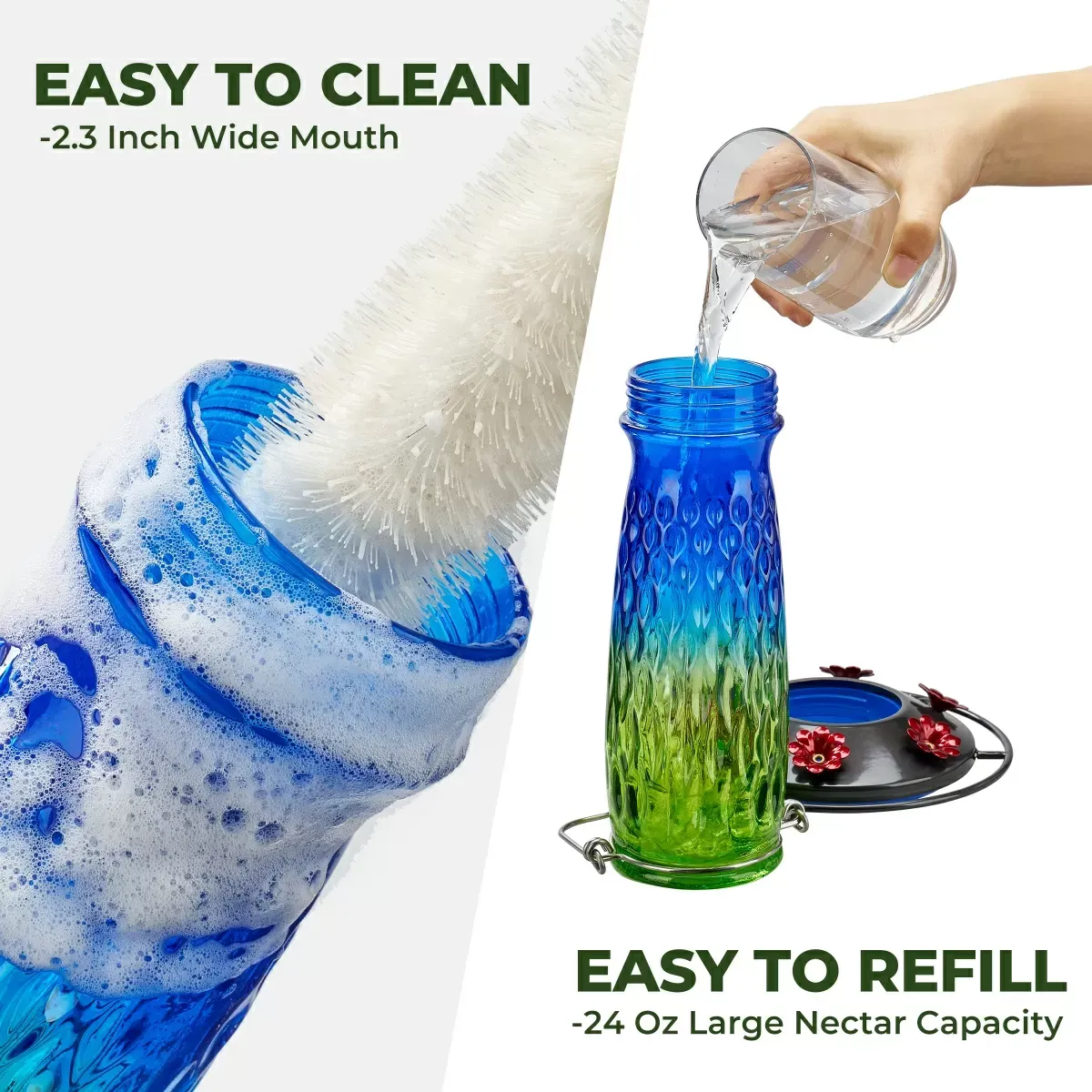 Green & Blue Kingsyard 24oz Glass Hummingbird Feeder with Ant Moat 5