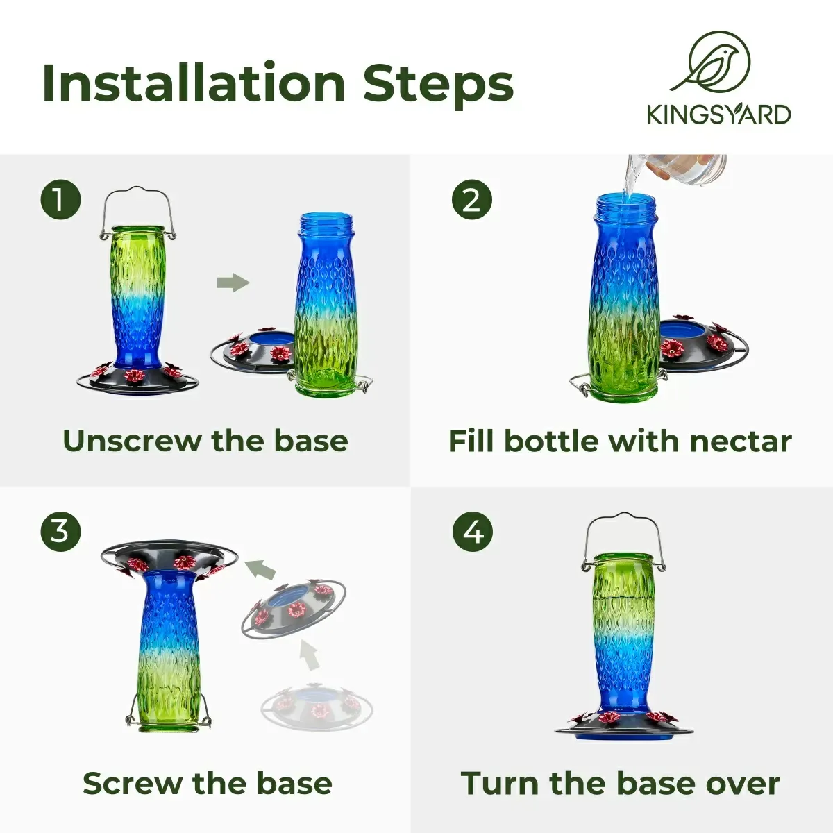 Green & Blue Kingsyard 24oz Glass Hummingbird Feeder with Ant Moat 6