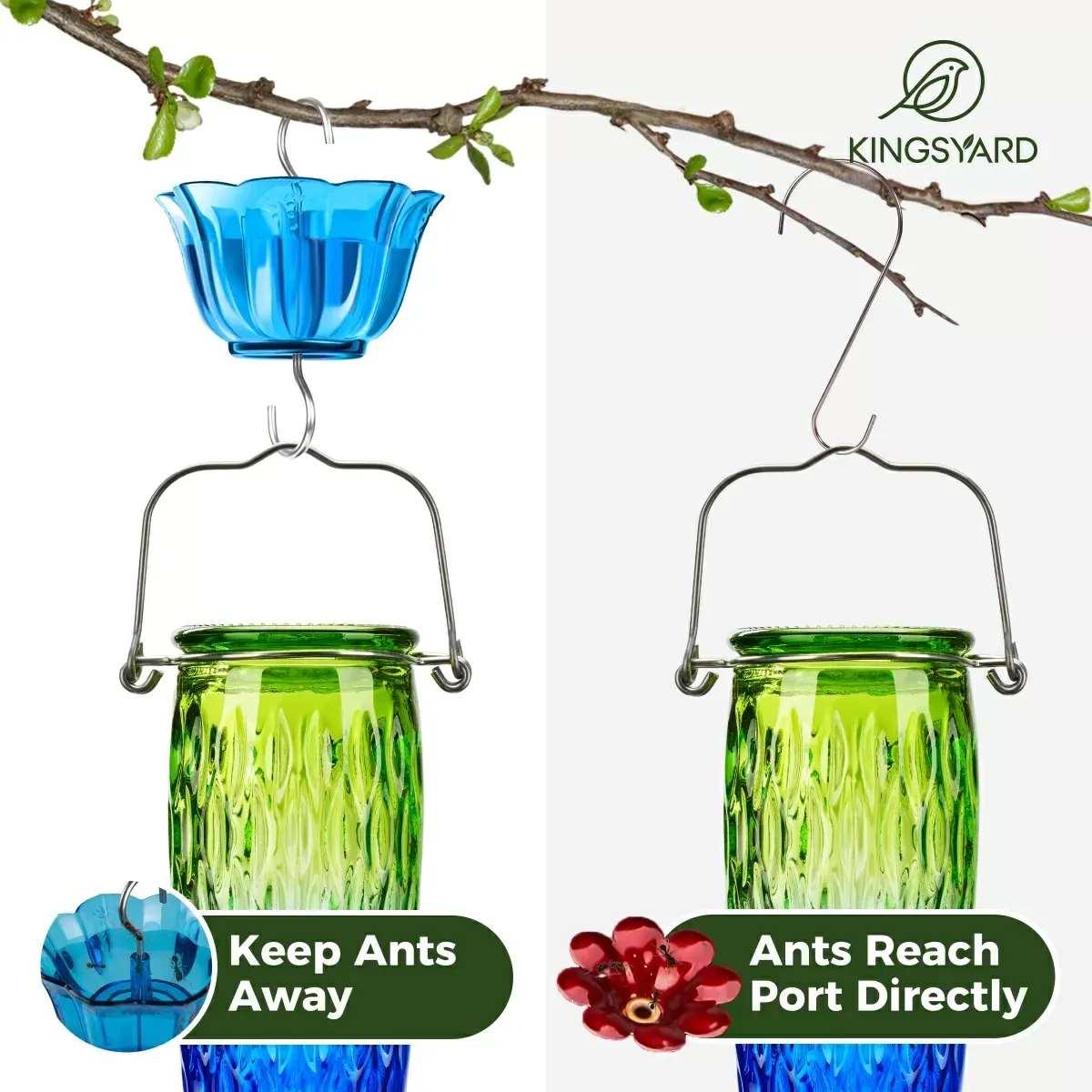 Green & Blue Kingsyard 24oz Glass Hummingbird Feeder with Ant Moat 8