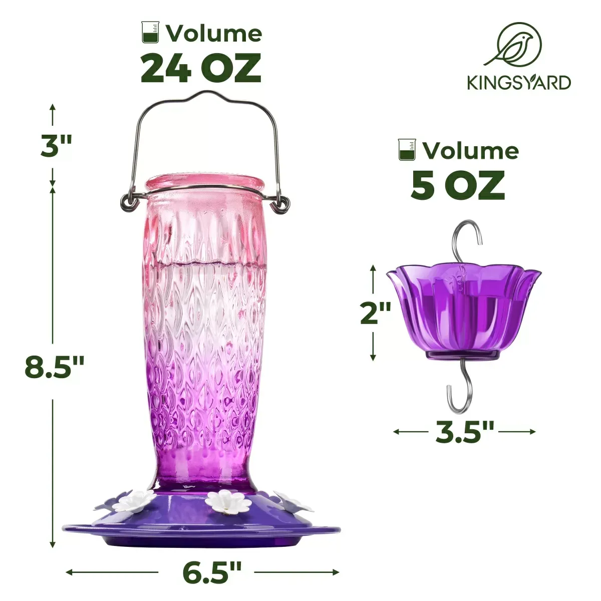Pink & Purple Kingsyard 24oz Glass Hummingbird Feeder with Ant Moat 3