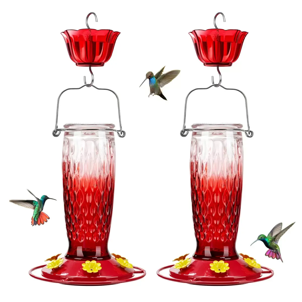 Red Gradient Kingsyard 24oz Glass Hummingbird Feeder with Ant Moat 2