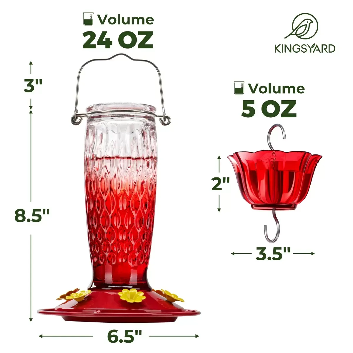 Red Gradient Kingsyard 24oz Glass Hummingbird Feeder with Ant Moat 3