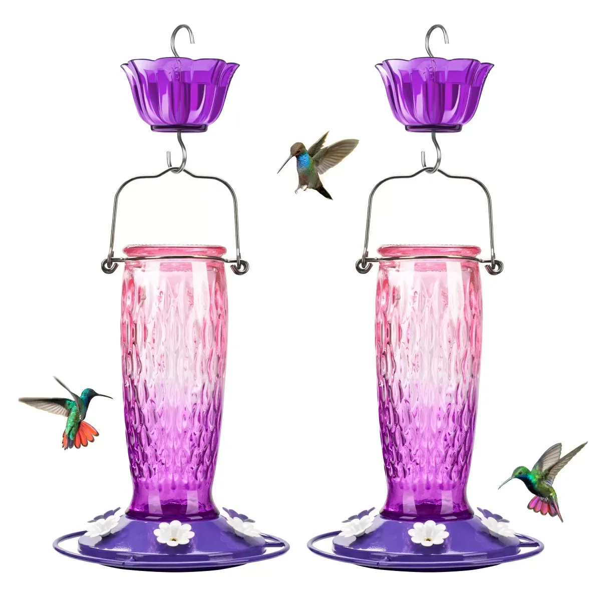 Pink & Purple Kingsyard 24oz Glass Hummingbird Feeder with Ant Moat 2