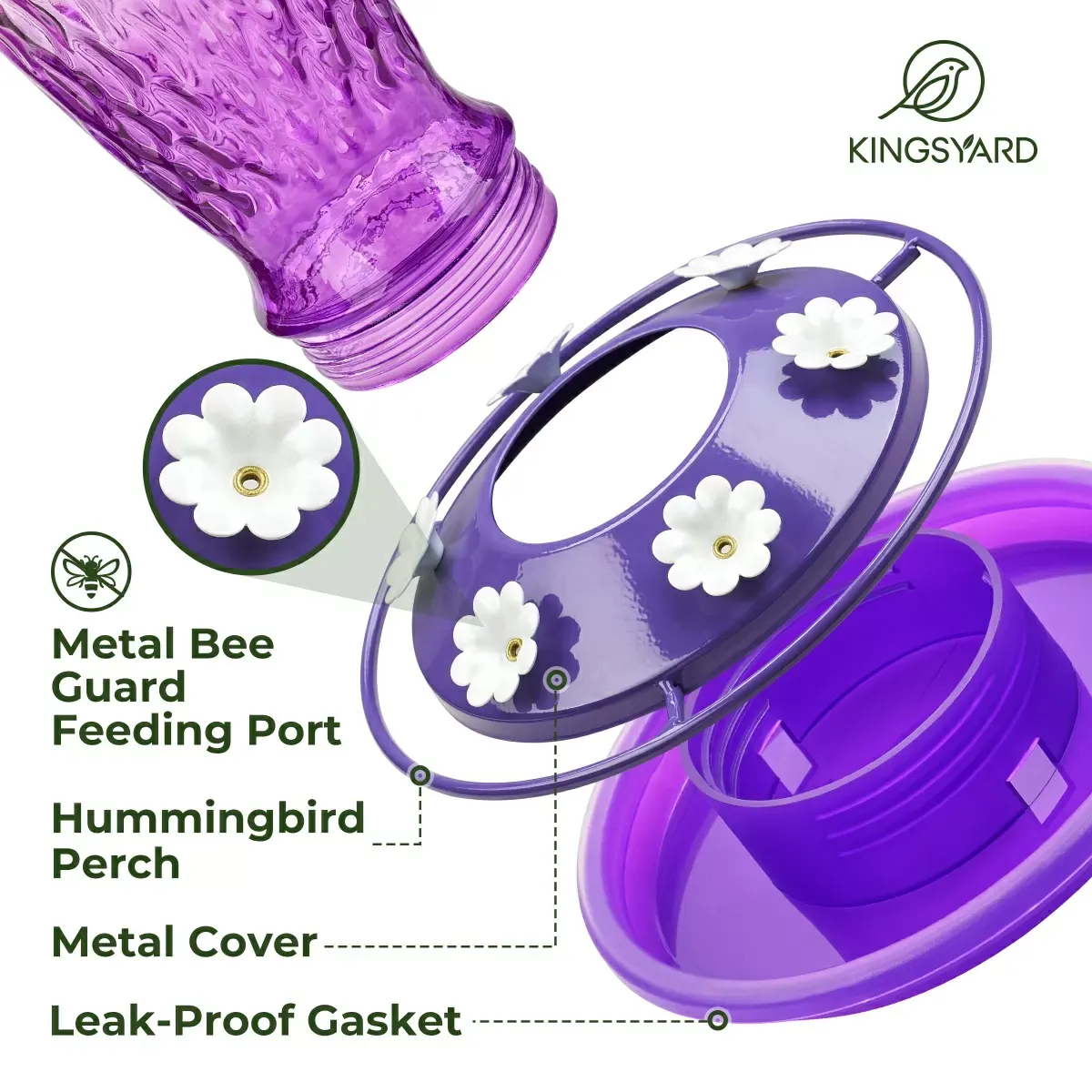 Pink & Purple Kingsyard 24oz Glass Hummingbird Feeder with Ant Moat 4