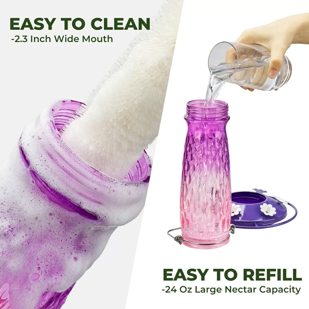 Pink & Purple Kingsyard 24oz Glass Hummingbird Feeder with Ant Moat 5