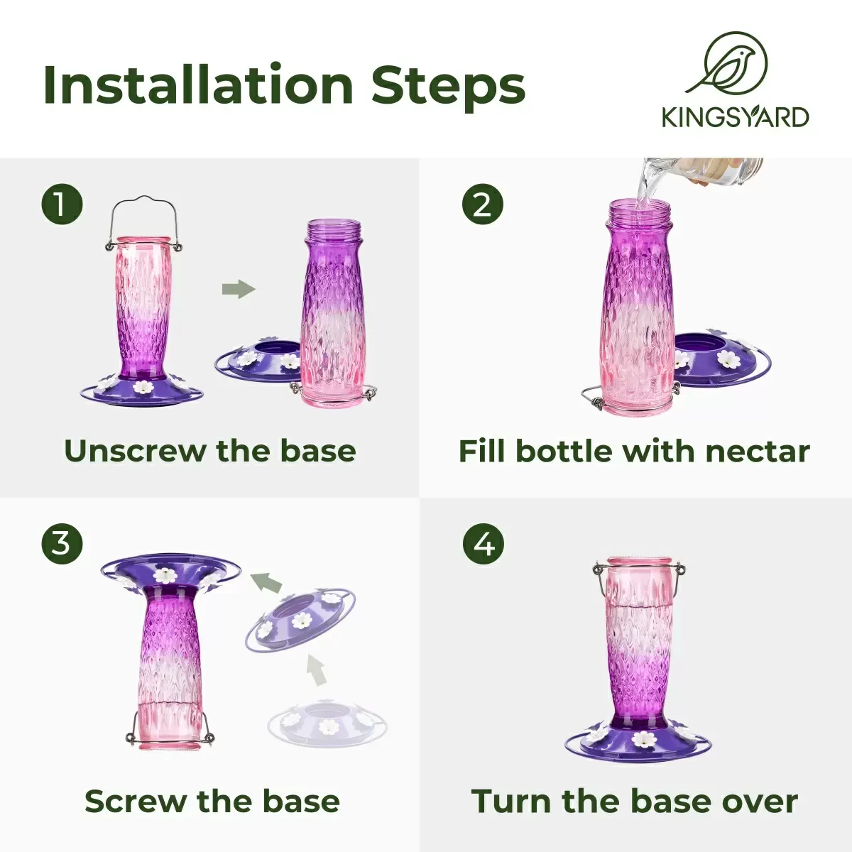 Pink & Purple Kingsyard 24oz Glass Hummingbird Feeder with Ant Moat 6