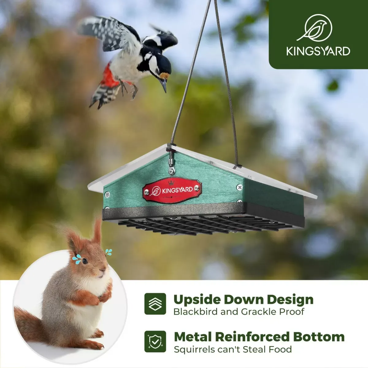 Green Kingsyard Upside Down Squirrel Proof Suet Feeder 6