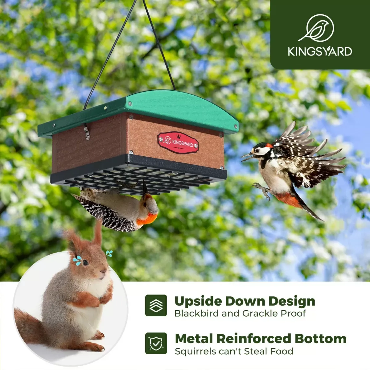 Kingsyard Recycled Plastic Upside Down Double Suet Feeder 7