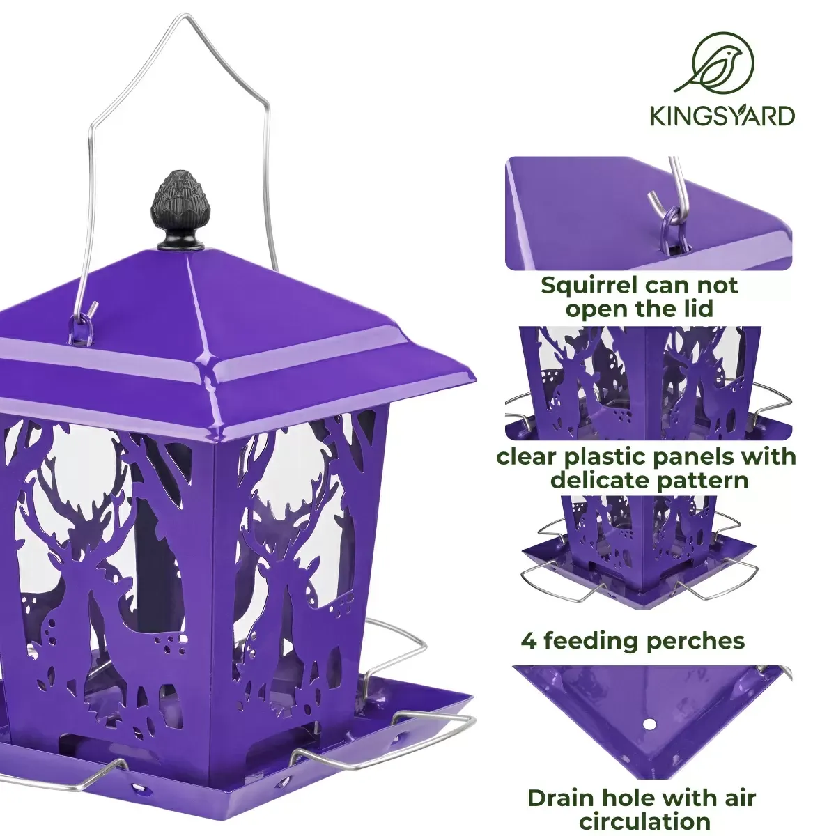 Purple Kingsyard Weatherproof Metal Hopper Bird Feeder 4
