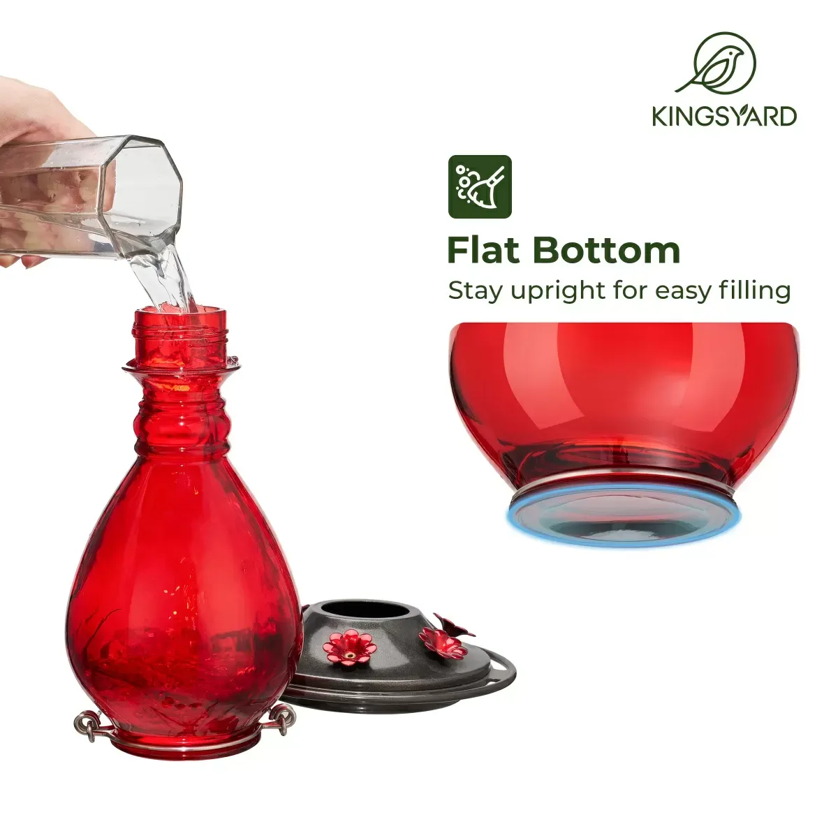 Kingsyard 24oz Leak Proof Glass Hummingbird Feeder with Ant Moat 5
