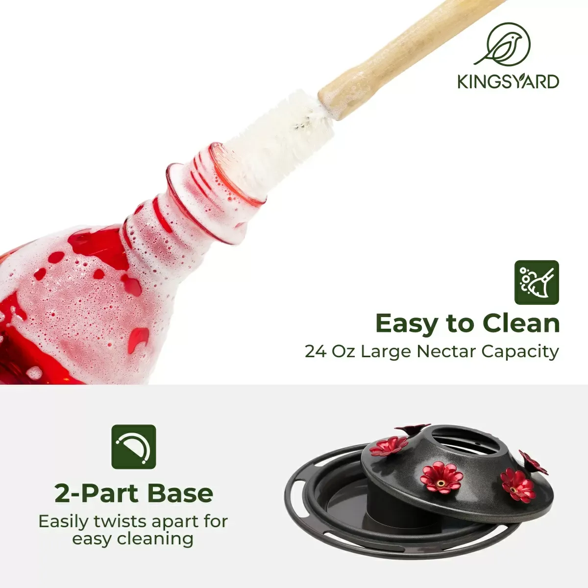 Red Kingsyard 24oz Leak Proof Glass Hummingbird Feeder with Ant Moat 6