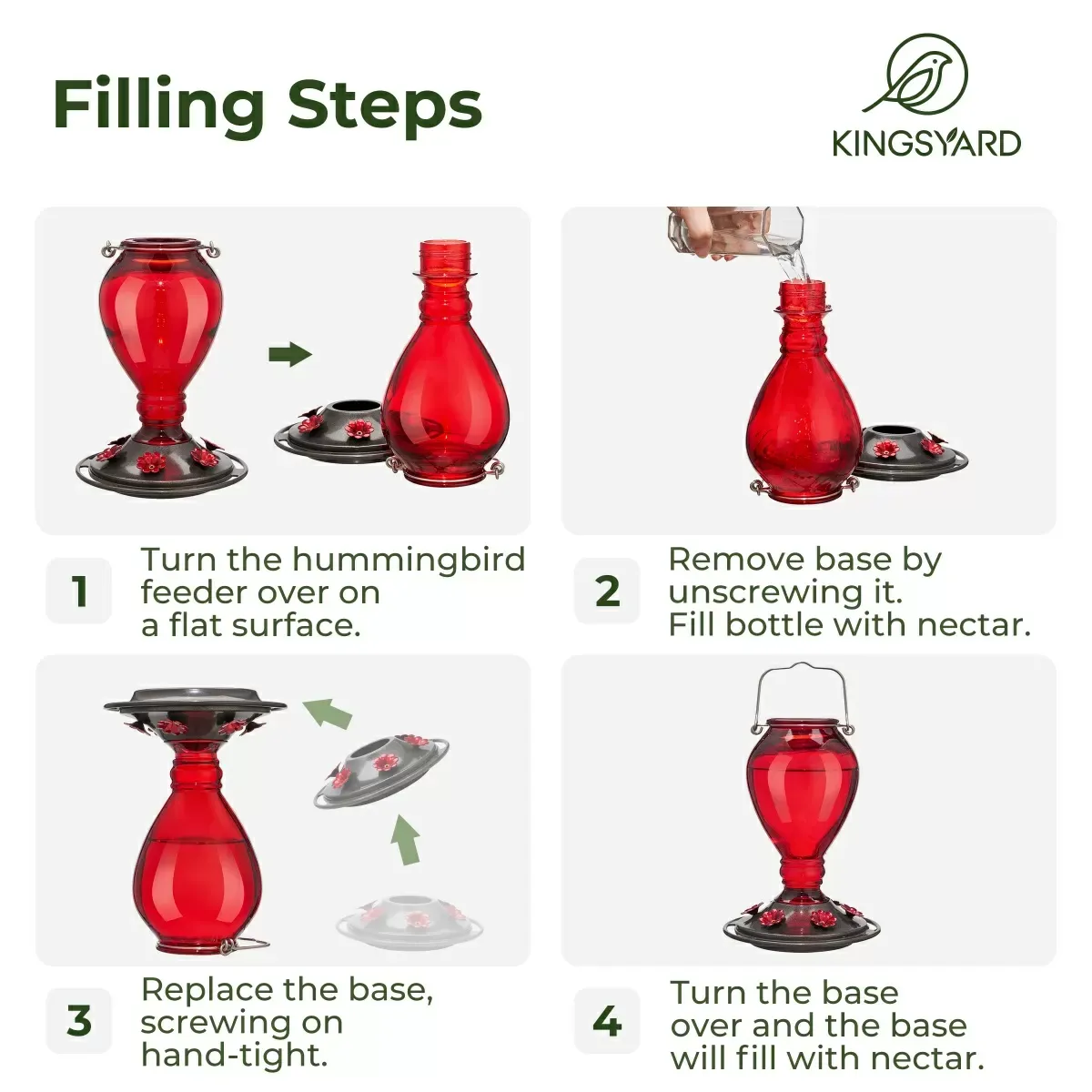 Red Kingsyard 24oz Leak Proof Glass Hummingbird Feeder with Ant Moat 7