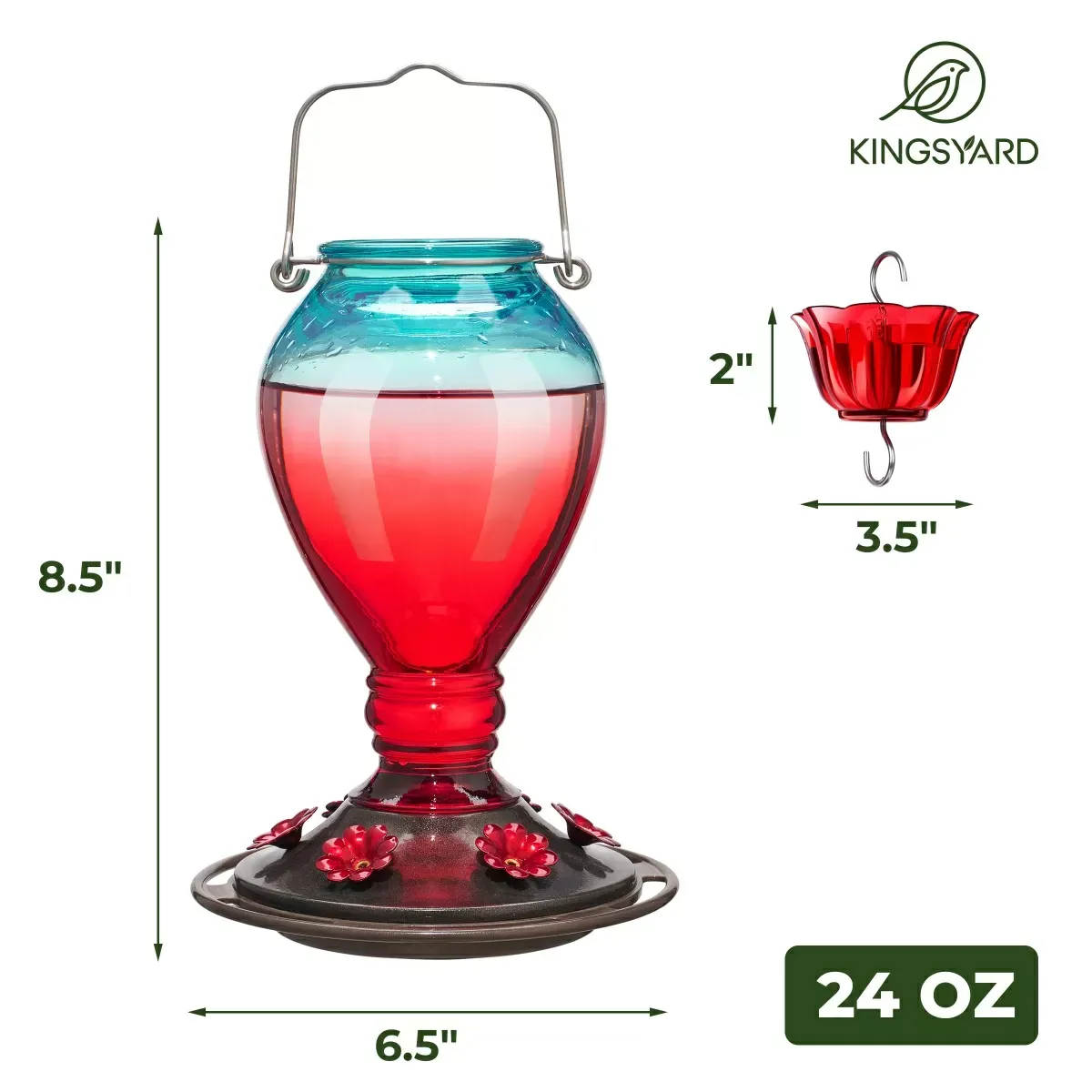 Red & Blue Kingsyard 24oz Leak Proof Glass Hummingbird Feeder with Ant Moat 3 Red & Blue Kingsyard 24oz Leak Proof Glass Hummingbird Feeder with Ant Moat 3