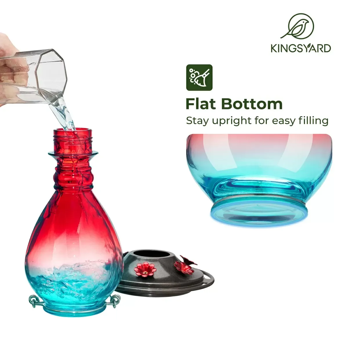 Red & Blue Kingsyard 24oz Leak Proof Glass Hummingbird Feeder with Ant Moat 5 Red & Blue Kingsyard 24oz Leak Proof Glass Hummingbird Feeder with Ant Moat 5
