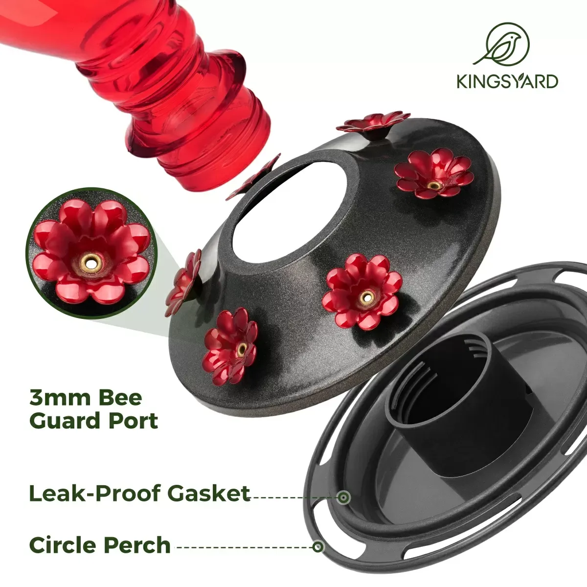 Red & Pink Kingsyard 24oz Leak Proof Glass Hummingbird Feeder with Ant Moat 4