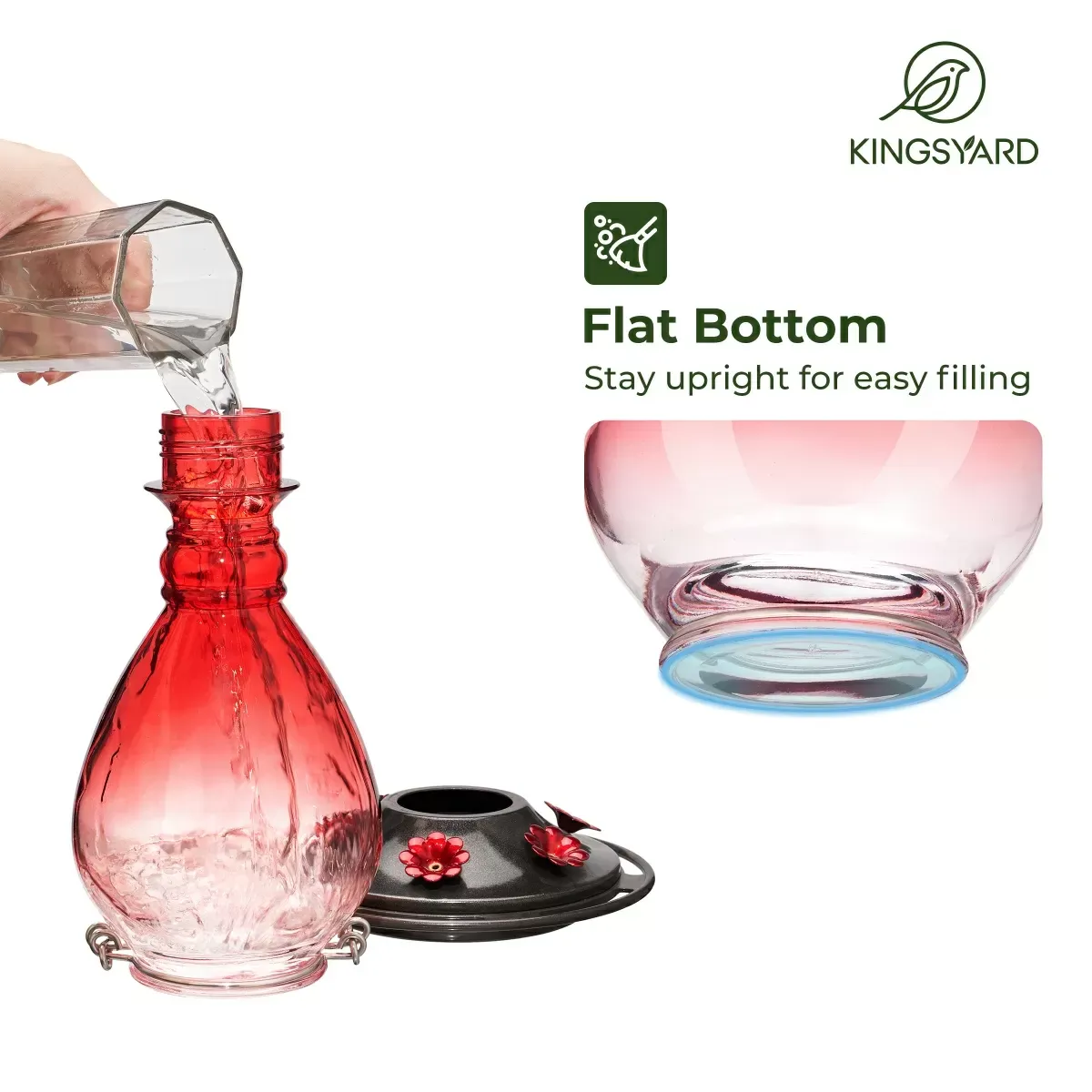 Red & Pink Kingsyard 24oz Leak Proof Glass Hummingbird Feeder with Ant Moat 5