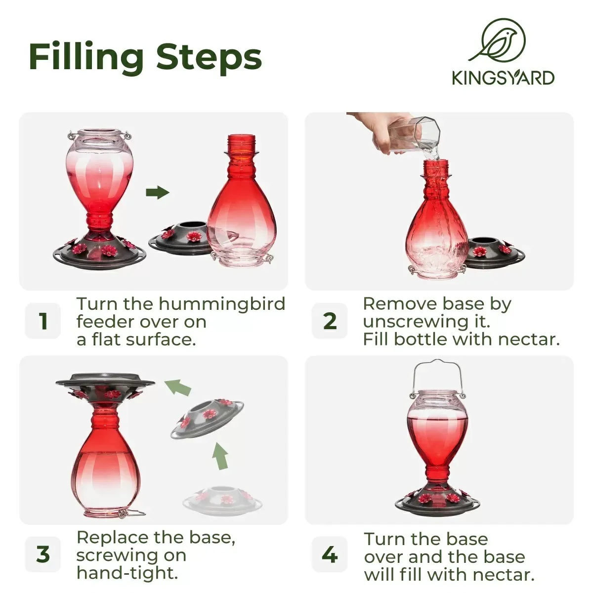 Red & Pink Kingsyard 24oz Leak Proof Glass Hummingbird Feeder with Ant Moat 7