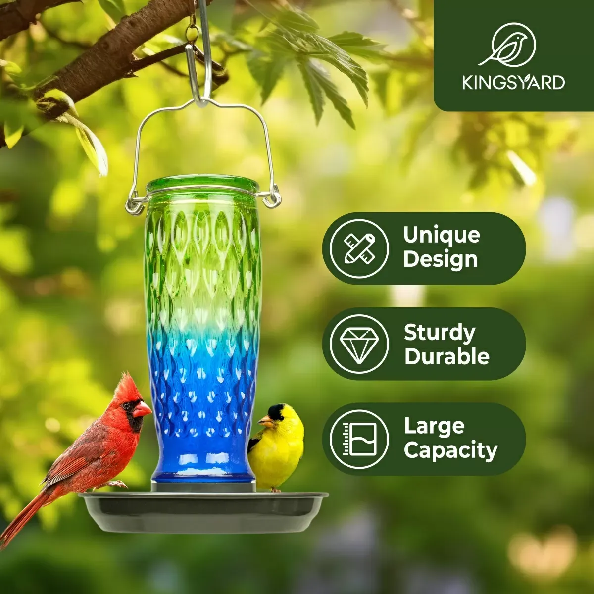 Kingsyard 24oz Large Capacity Glass Bird Water Feeder 6