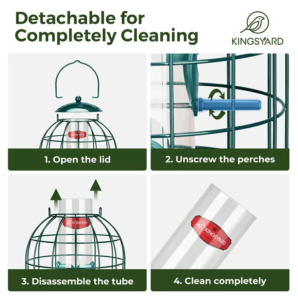 Kingsyard Caged Squirrel Proof Tube Feeder with Rainproof Design 5