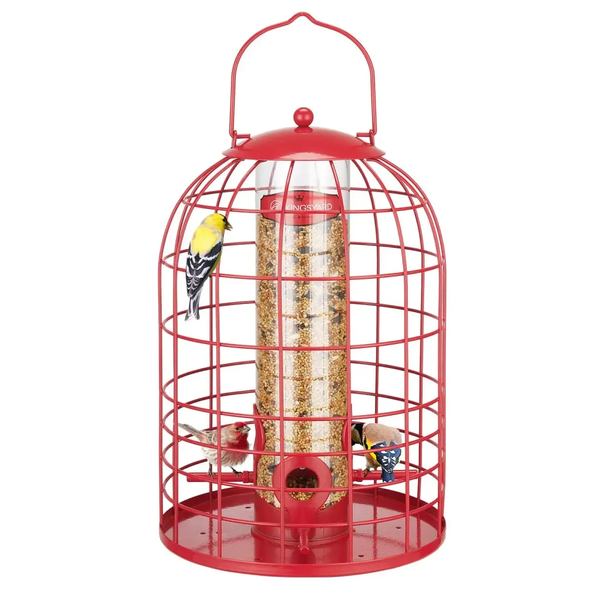 Red Kingsyard Caged Squirrel Proof Tube Feeder with Rainproof Design 2