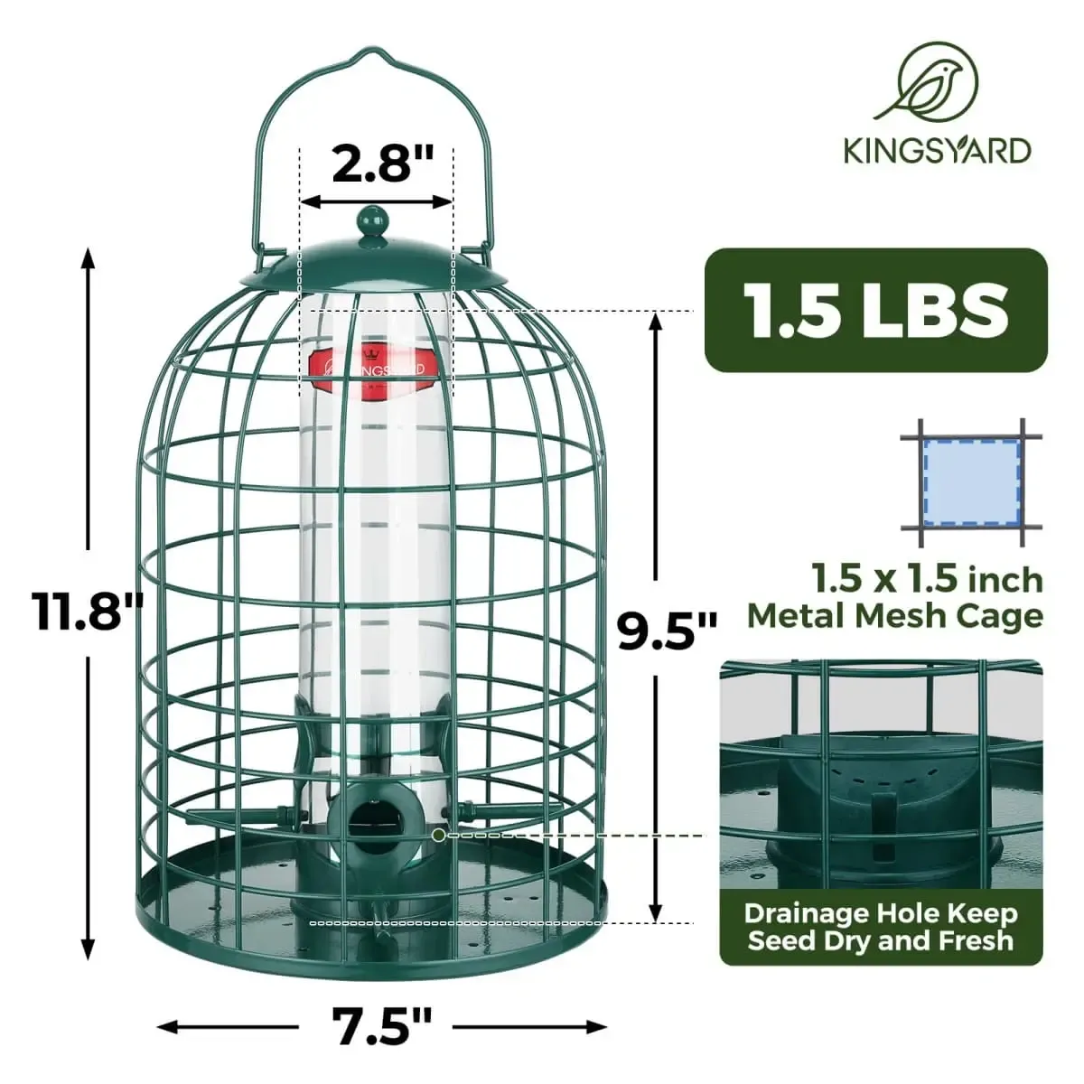 Kingsyard Caged Squirrel Proof Tube Feeder with Rainproof Design 5 Kingsyard Caged Squirrel Proof Tube Feeder with Rainproof Design 5