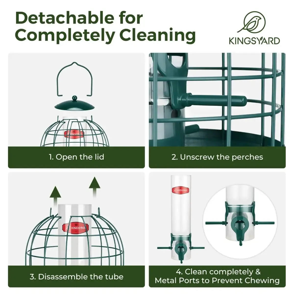 Dark Green Kingsyard Caged Squirrel Proof Tube Feeder with Rainproof Design 4