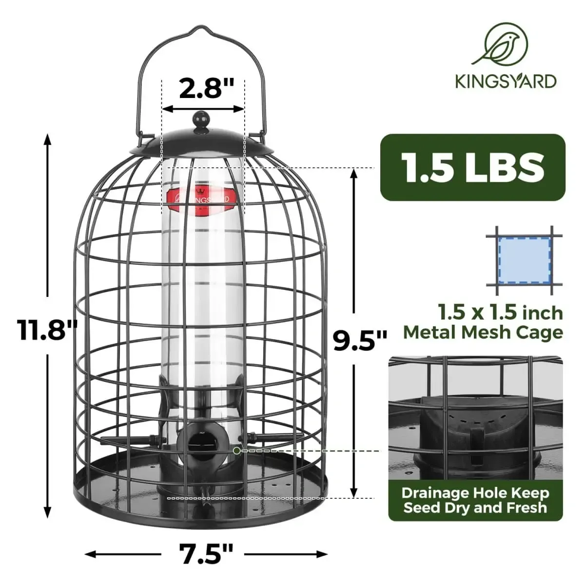 Black Kingsyard Caged Squirrel Proof Tube Feeder with Rainproof Design 3 Black Kingsyard Caged Squirrel Proof Tube Feeder with Rainproof Design 3
