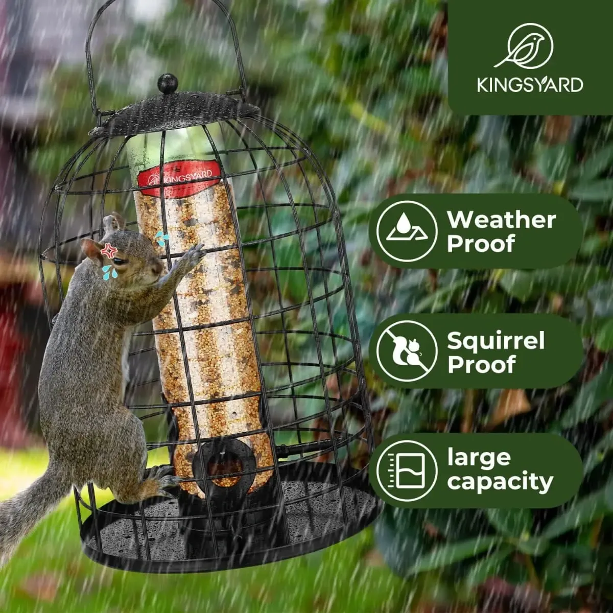 Black Kingsyard Caged Squirrel Proof Tube Feeder with Rainproof Design 6 Black Kingsyard Caged Squirrel Proof Tube Feeder with Rainproof Design 6