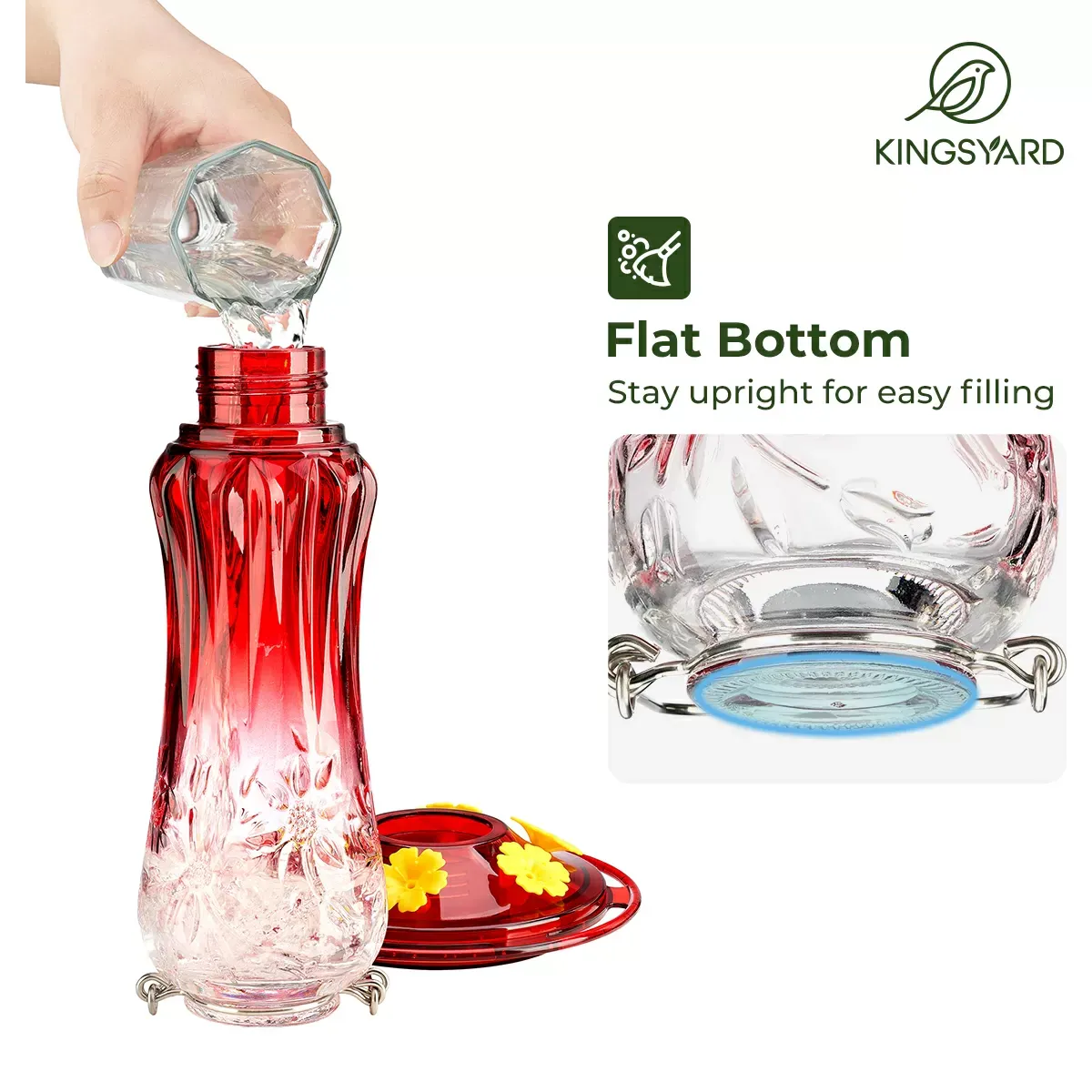 Kingsyard 24oz Glass Hummingbird Feeder with Ant Moat 7