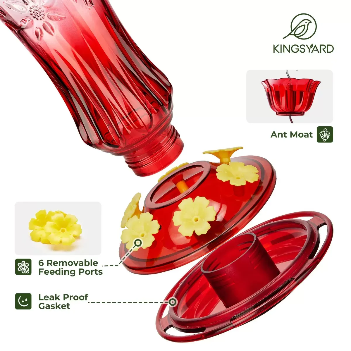 Kingsyard 24oz Glass Hummingbird Feeder with Ant Moat 8
