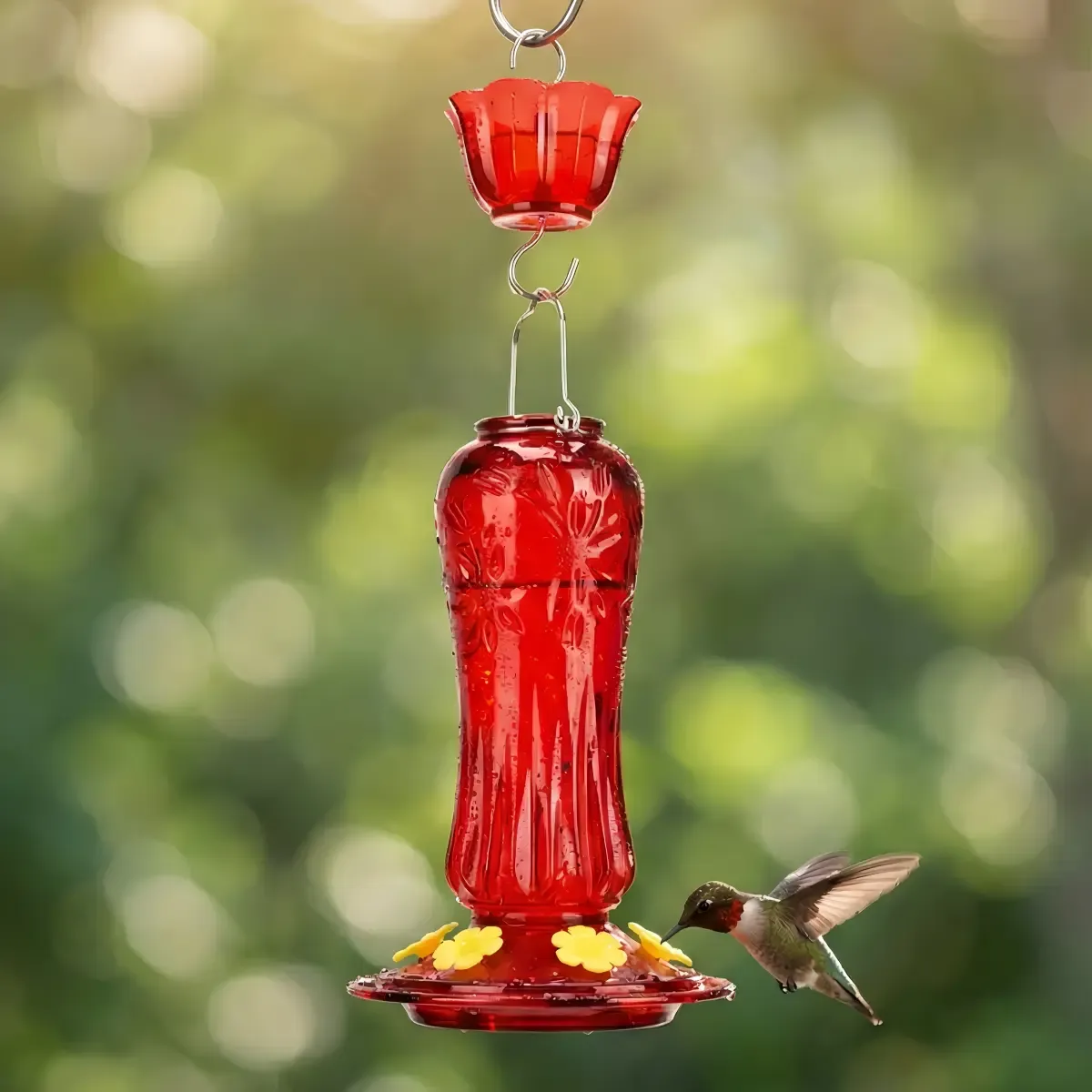 Red Kingsyard 24oz Glass Hummingbird Feeder with Ant Moat 1 Red Kingsyard 24oz Glass Hummingbird Feeder with Ant Moat 1