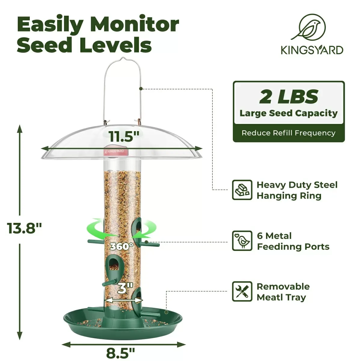 Kingsyard Weatherproof Metal Tube Feeder with Dome 3 Kingsyard Weatherproof Metal Tube Feeder with Dome 3