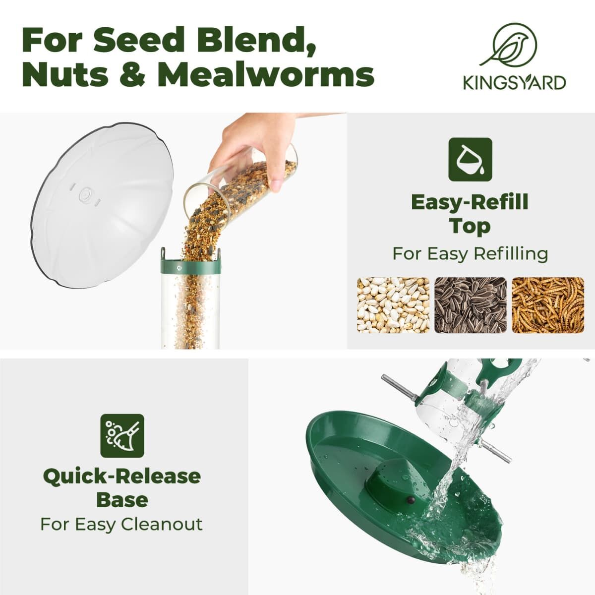 Dark Green Kingsyard Weatherproof Metal Tube Feeder with Dome 4