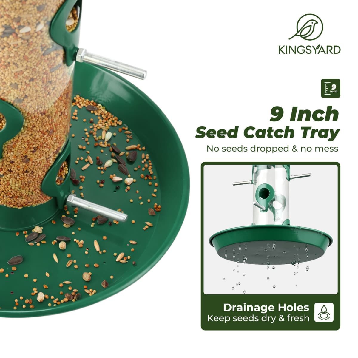 Dark Green Kingsyard Weatherproof Metal Tube Feeder with Dome 5