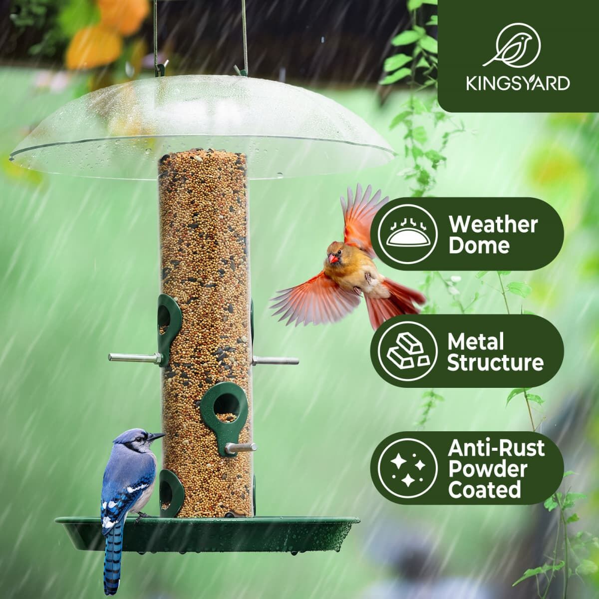 Kingsyard Weatherproof Metal Tube Feeder with Dome 6