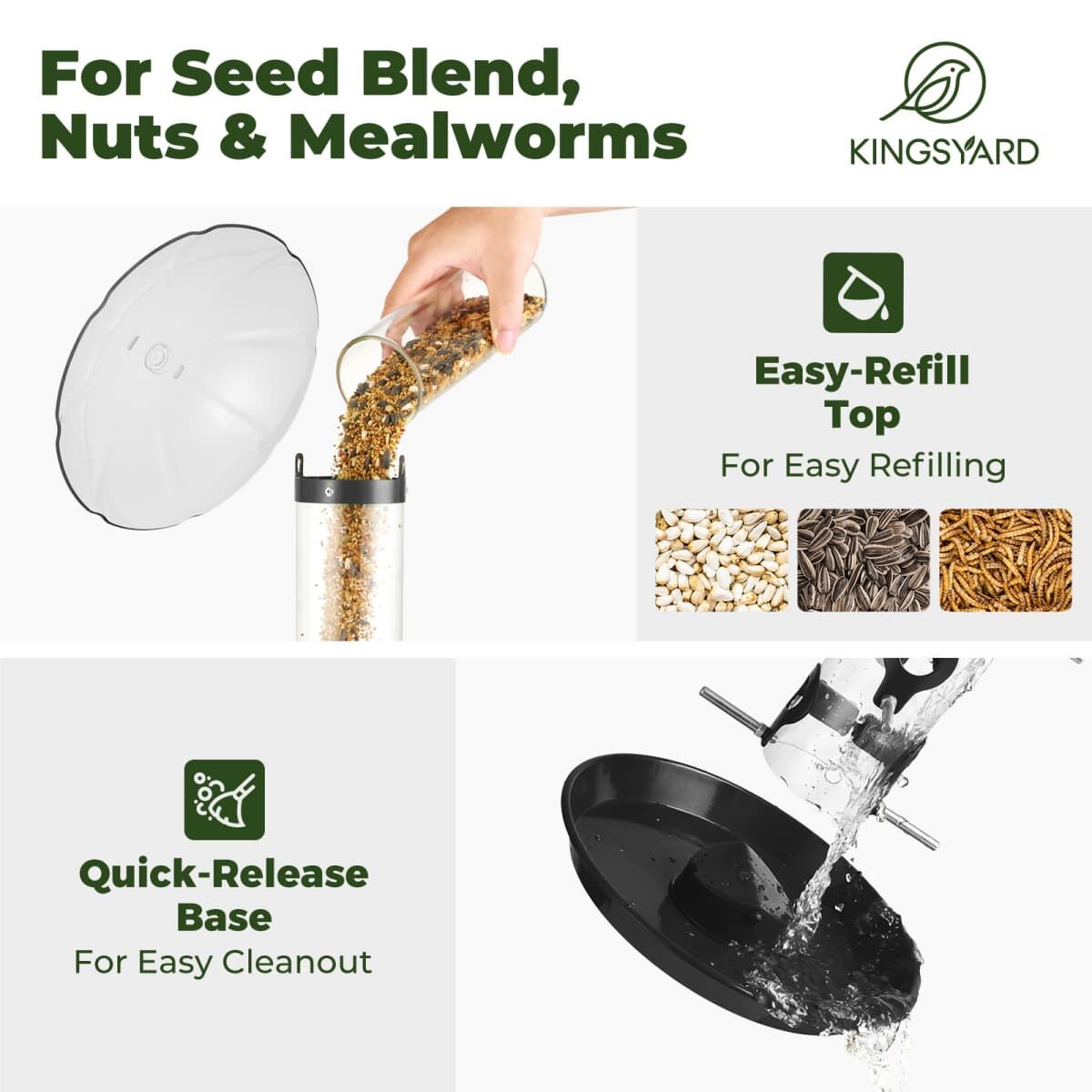 Black Kingsyard Weatherproof Metal Tube Feeder with Dome 4