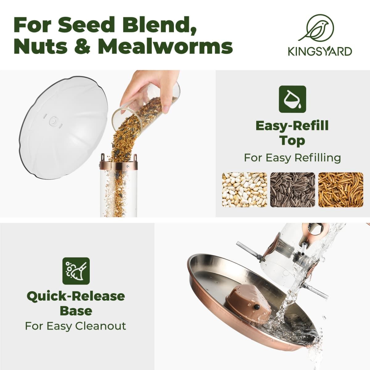 Antique Copper Kingsyard Weatherproof Metal Tube Feeder with Dome 4