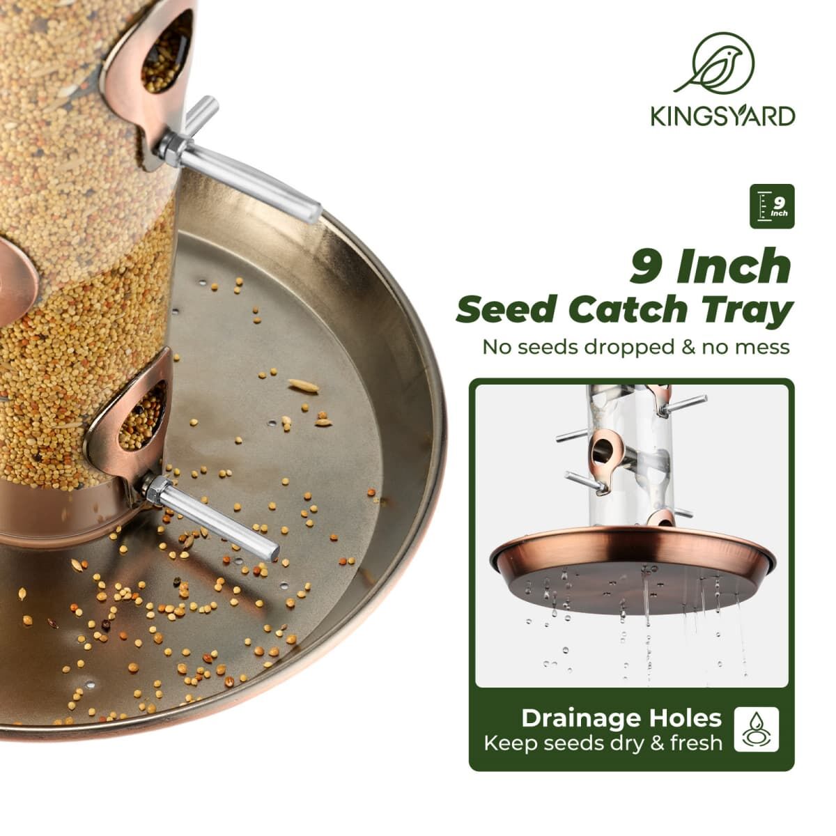 Antique Copper Kingsyard Weatherproof Metal Tube Feeder with Dome 5