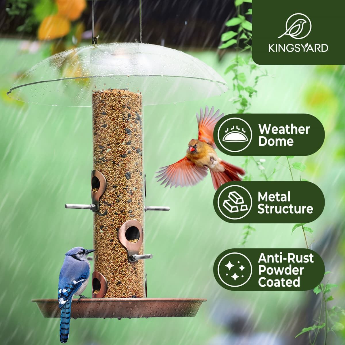 Antique Copper Kingsyard Weatherproof Metal Tube Feeder with Dome 6