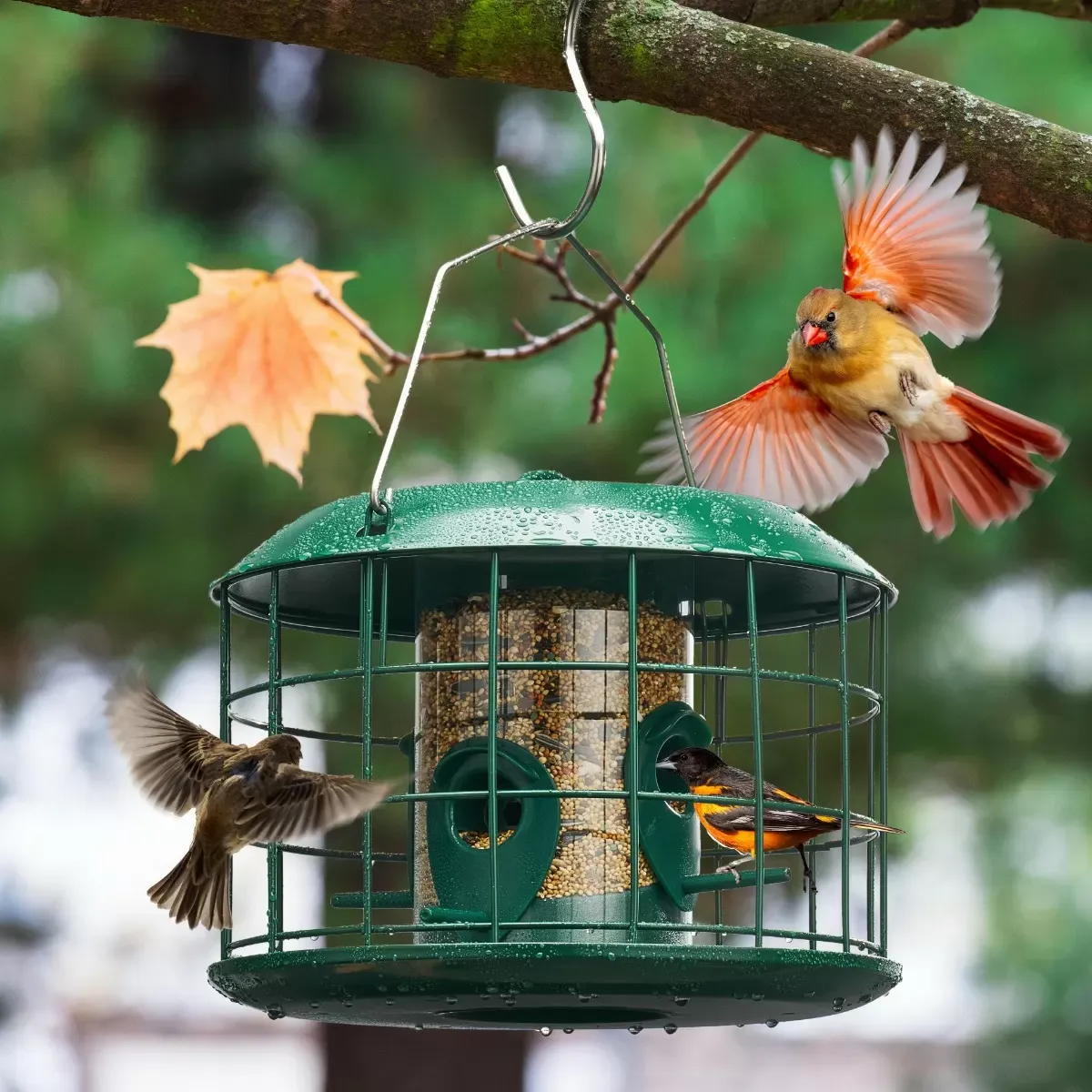 Green Kingsyard Squirrel Proof Caged Tube Bird Feeder 5