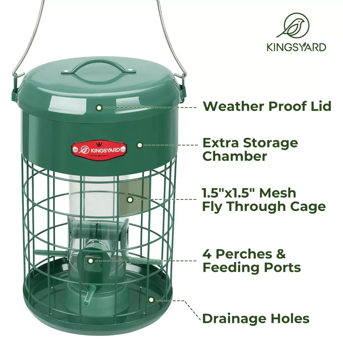 Kingsyard Caged Squirrel Proof Tube Feeder with Weatherproof Design 3
