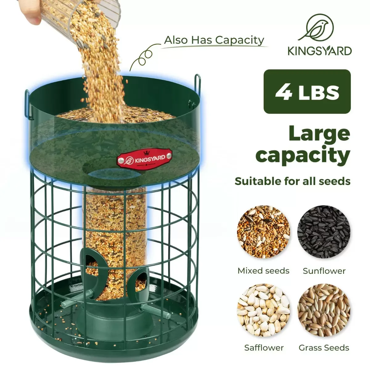 Kingsyard Caged Squirrel Proof Tube Feeder with Weatherproof Design 6