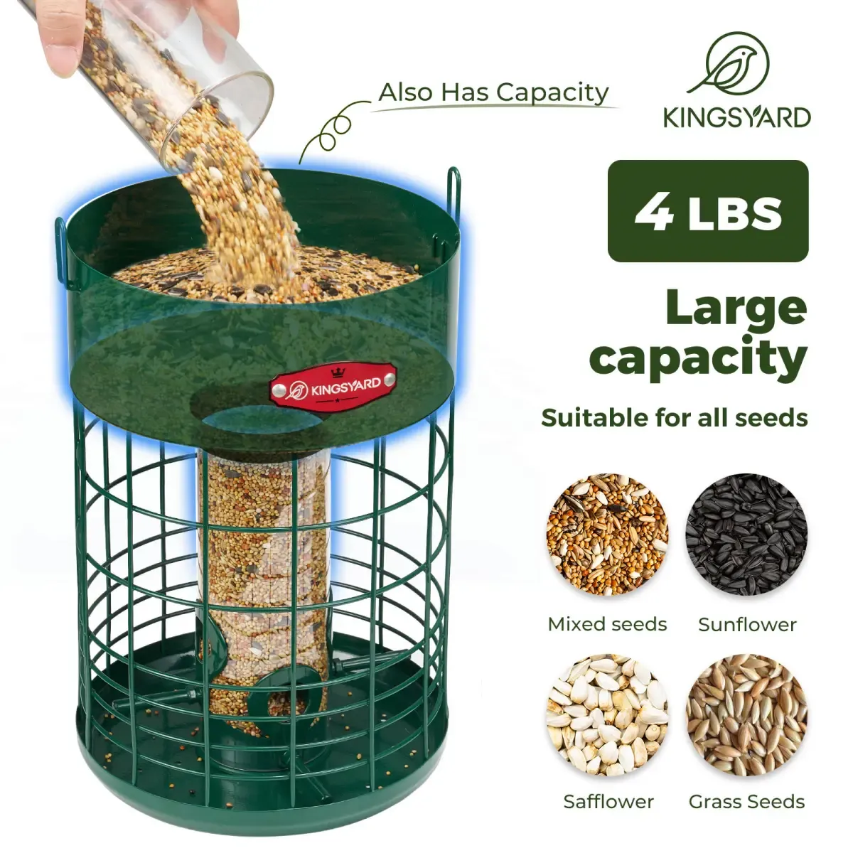 Kingsyard Caged Squirrel Proof Tube Feeder with Weatherproof Design 3