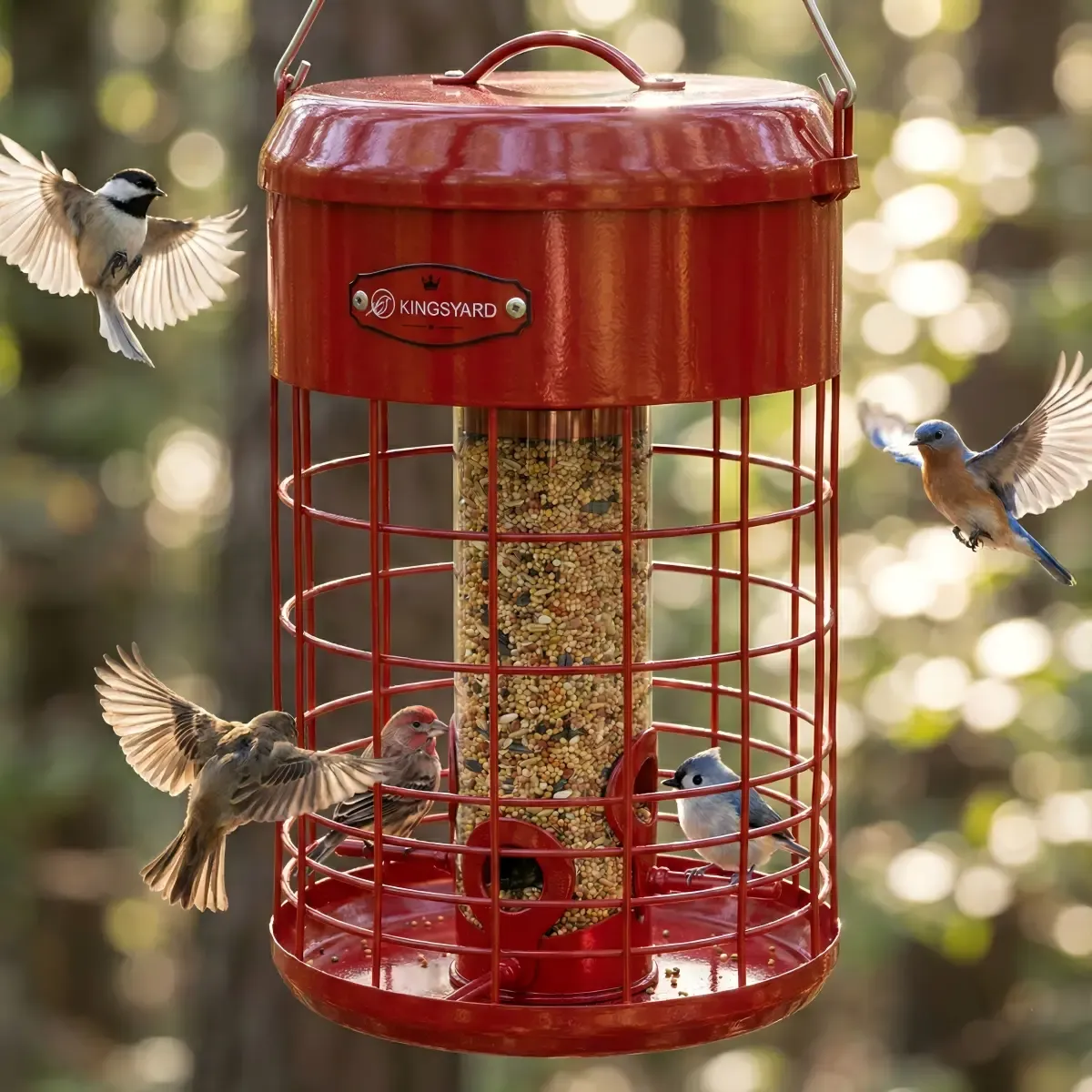 Red Kingsyard Caged Squirrel Proof Tube Feeder with Weatherproof Design 1 Red Kingsyard Caged Squirrel Proof Tube Feeder with Weatherproof Design 1