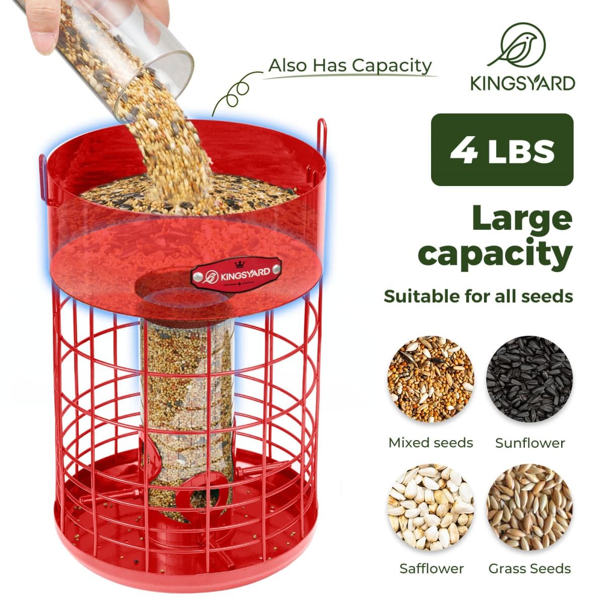 Red Kingsyard Caged Squirrel Proof Tube Feeder with Weatherproof Design 3 Red Kingsyard Caged Squirrel Proof Tube Feeder with Weatherproof Design 3