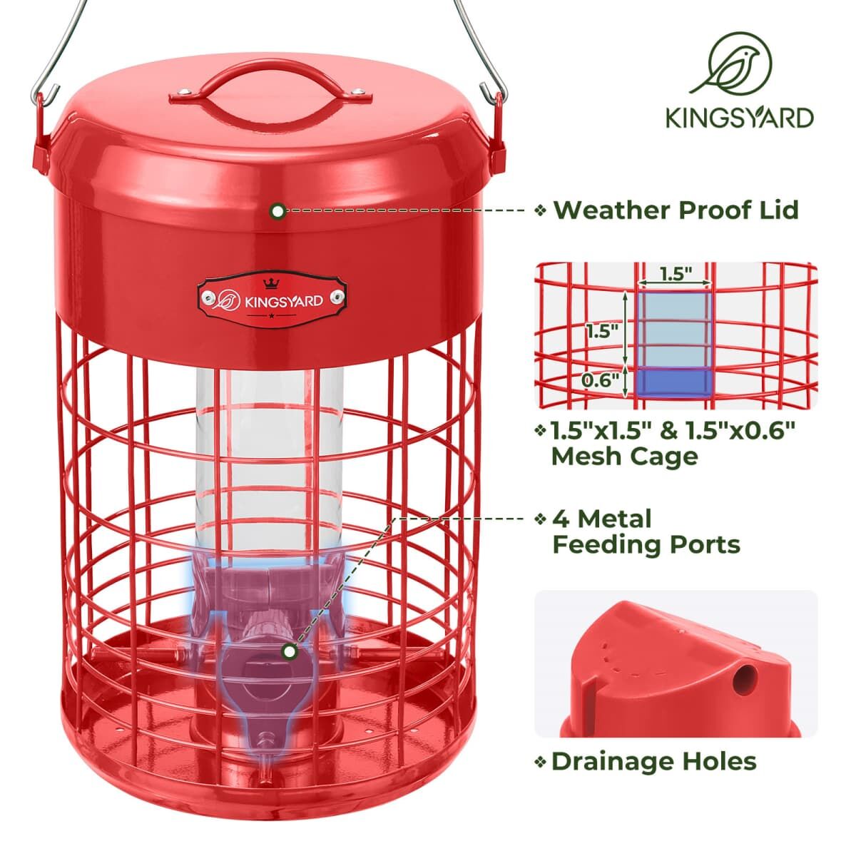 Red Kingsyard Caged Squirrel Proof Tube Feeder with Weatherproof Design 4 Red Kingsyard Caged Squirrel Proof Tube Feeder with Weatherproof Design 4