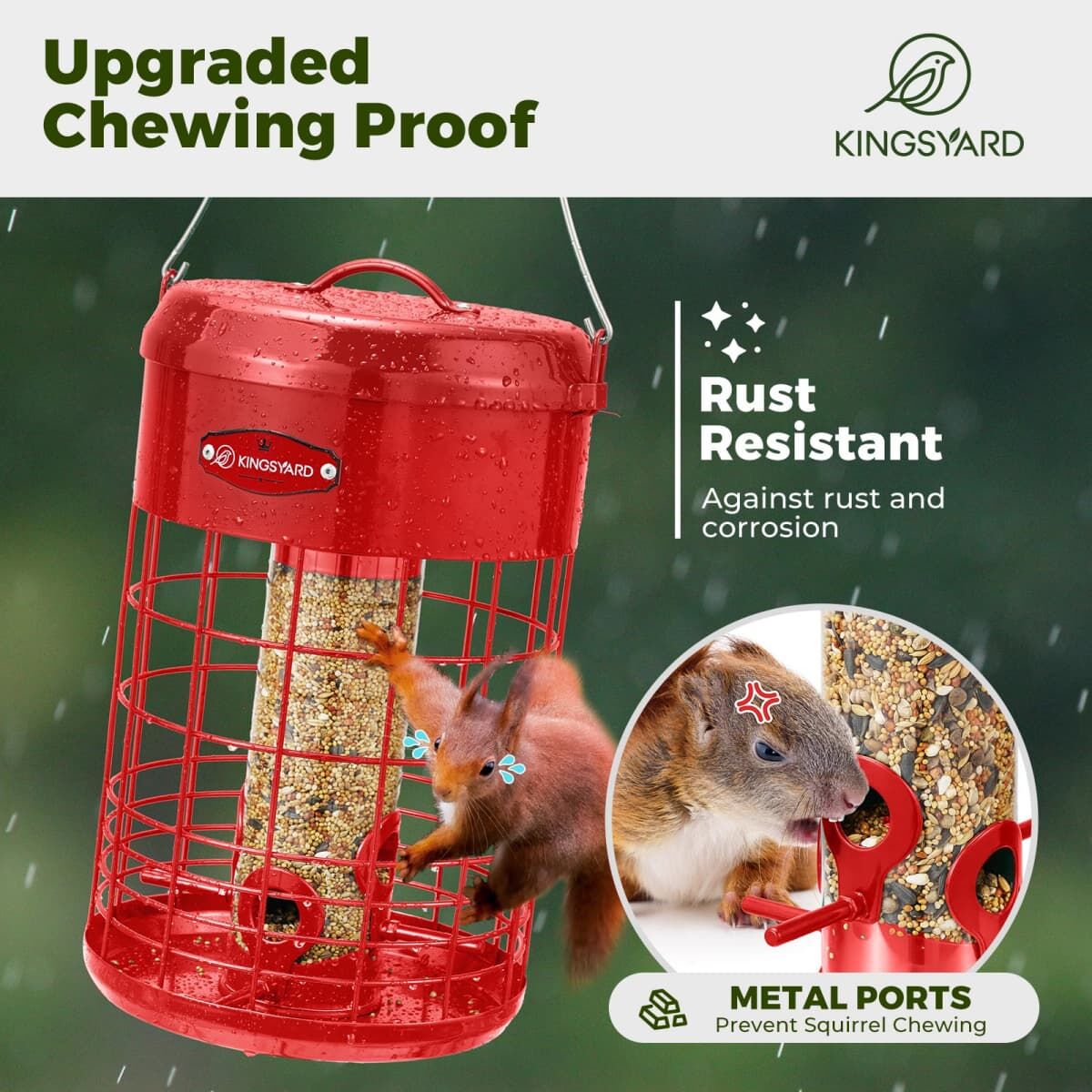 Red Kingsyard Caged Squirrel Proof Tube Feeder with Weatherproof Design 6 Red Kingsyard Caged Squirrel Proof Tube Feeder with Weatherproof Design 6